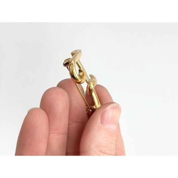 Anne Klein letter "F" Gold Toned Costume Jewelry Brooch | Lapel Pin - Picture 4 of 10